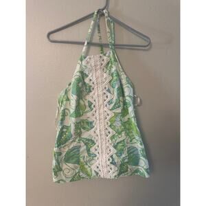 Lilly Pulitzer Jubilee women's halter top green white blue shells size 2